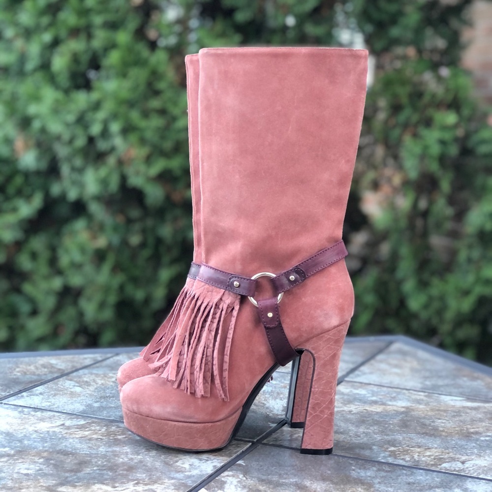 Just Cavelli Yoda 17 Fringe Platform Suede Heeled Boots